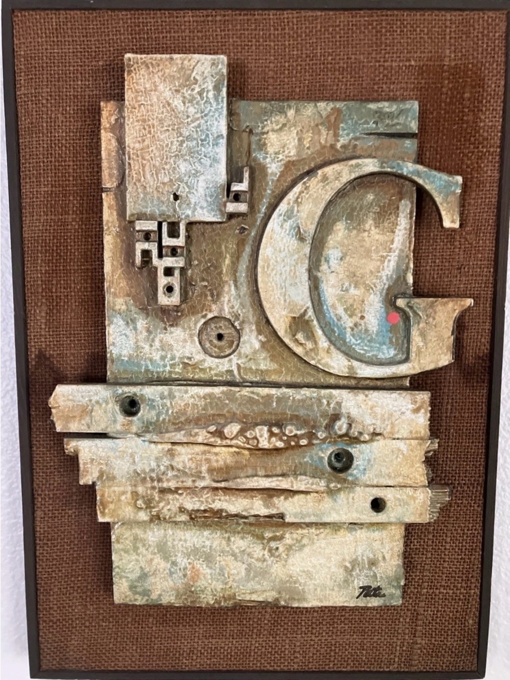 Abstract 3D Wall Sculpture Signed Tito Mixed Media Art Relief 12”x16”